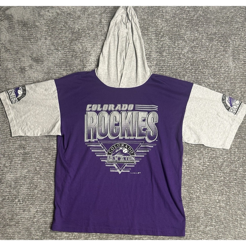 Vintage Colorado Rockies Shirt Hooded Mens XL Purple MLB Baseball Logo 7 90s